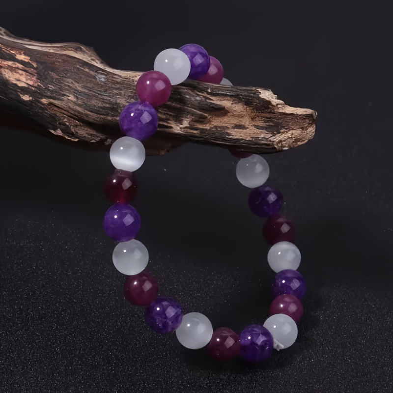 Women's Elegant Purple & Moonstone Bead Bracelet, Vintage Style